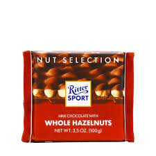 RITTER SPORT MILK CHOCOLATE WHOLE HAZELNUTS ALPINE MILK CREAM 100GR
