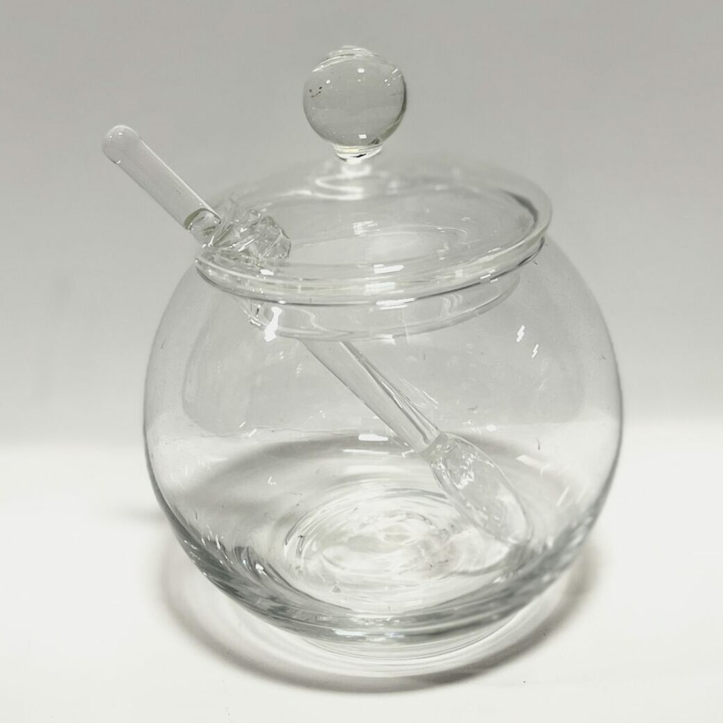 GLASS CLEAR SUGAR BOWL WITH MINI SPOON