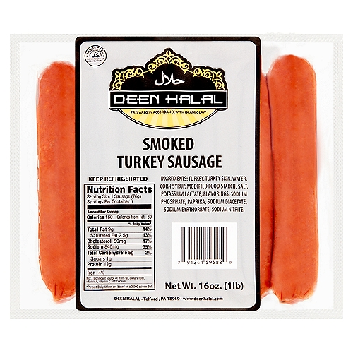 DEEN SAUSAGE SMOKED TURKEY HALAL 16OZ