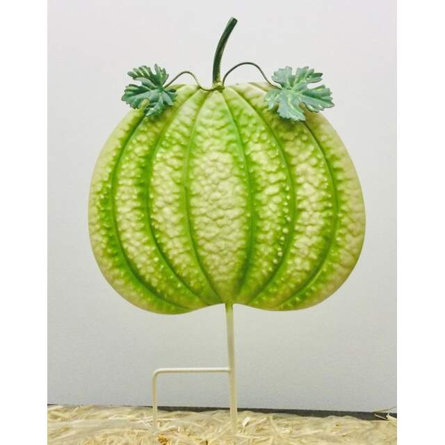 METAL GREEN PUMPKIN STAKE  19"X11