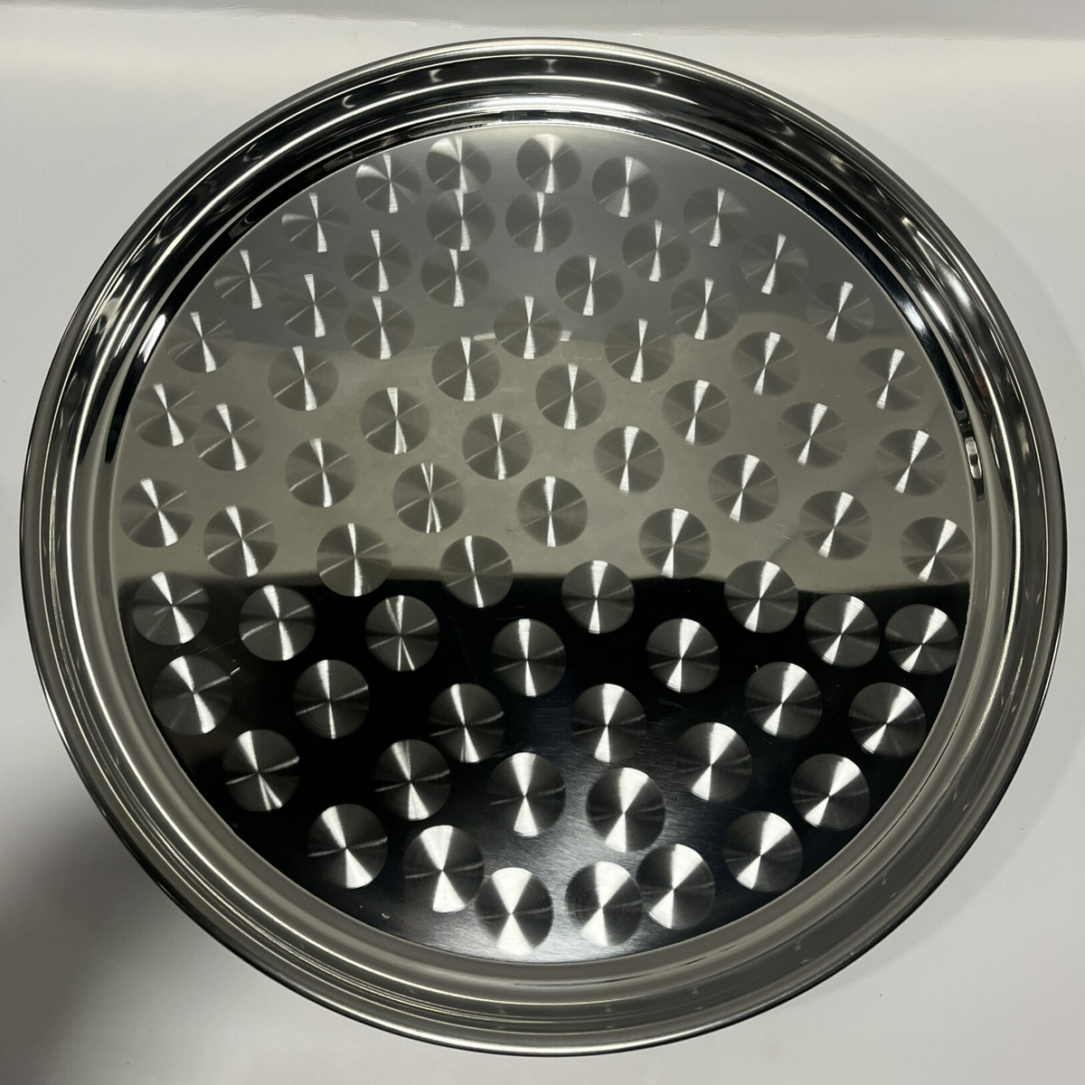 TRAY ROUND STAINLESS SWIRL CIRCLE DESIGN