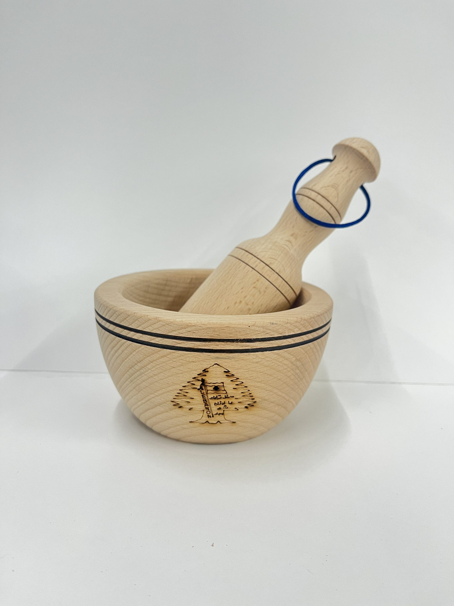 GARLIC BOWL WOODEN WITH PESTLE MED