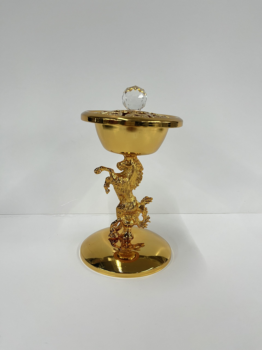 INCENSE BURNER HORSE DECORATIVE GOLD  SMALL
